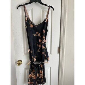 Vtg Saks Fifth Avenue Silk 2 Piece Lingerie Black Pink Green Floral Pattern